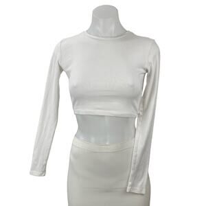 Zara White Crew Neck Long Sleeve Yoga Athletic Activewear Crop Tee T-Shirt Top M